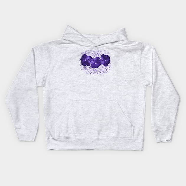 Purple Floral Fantasy - 3 Flowers on Starry Background Kids Hoodie by Suzette Ransome Illustration & Design